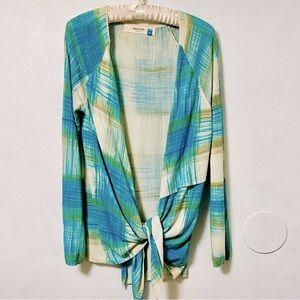 Sparrow Teal and Cream Tie-Front Cardigan